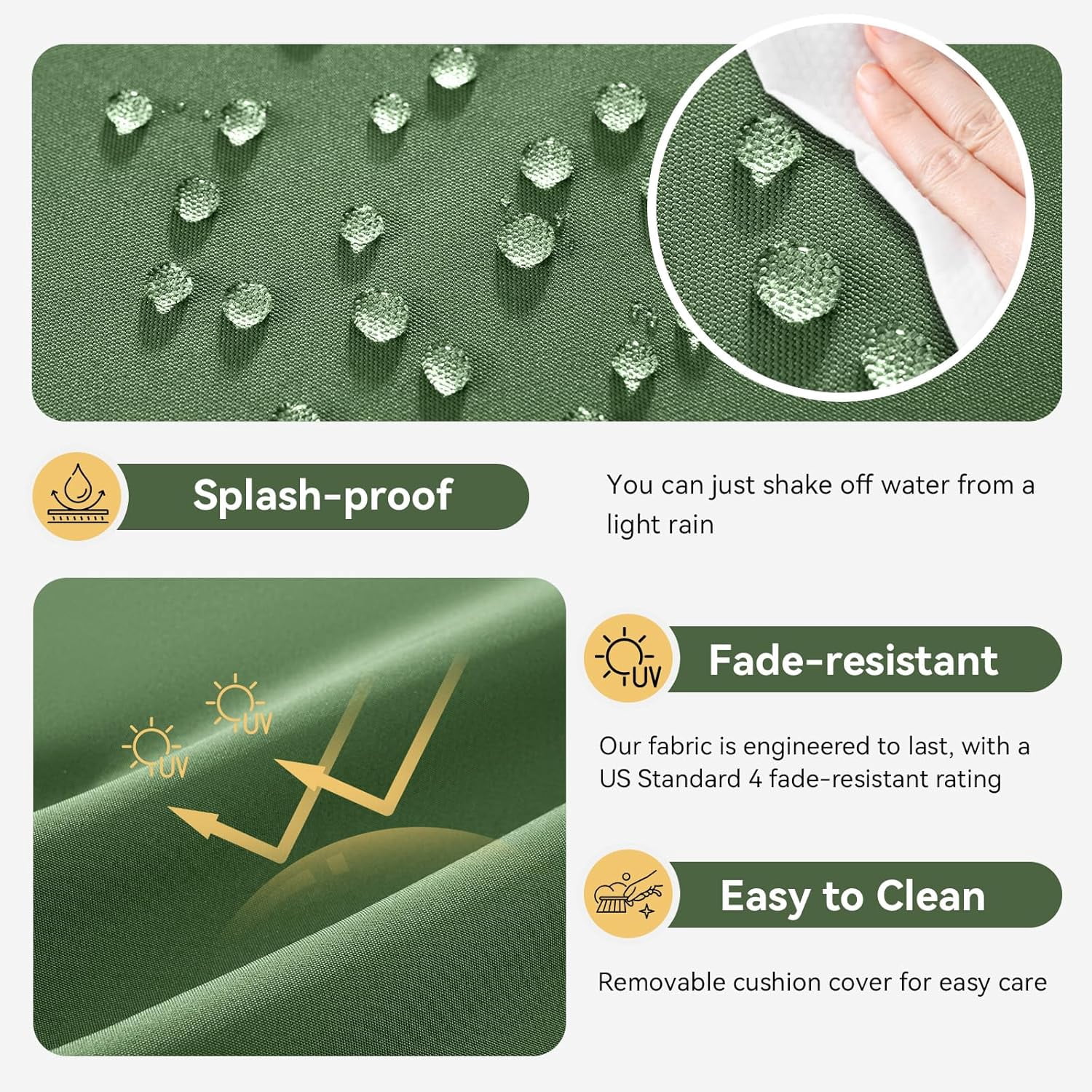 Aoxun Patio Furniture Cushions for Outdoor Furniture Set of 4, Thick Replacement Patio Couch Cushions for Outdoor Furniture, 7-Piece Splashproof Fade Resistant Outdoor Couch Cushions, Green