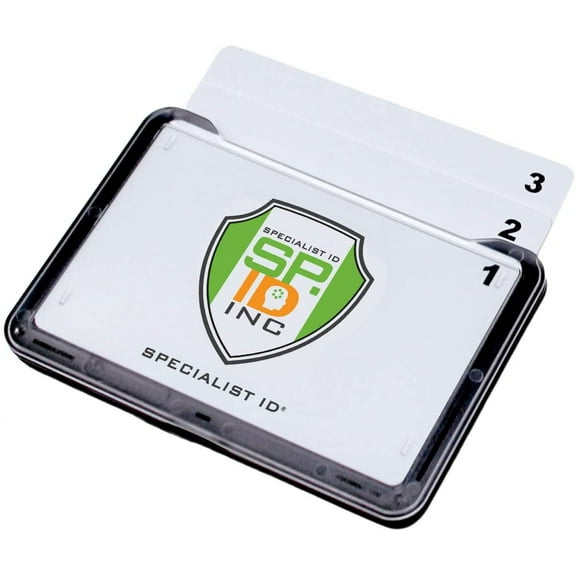 2 Pack - Heavy Duty Badge Holder for 3 Cards Horizontal - ID Cover Holds Three Badges Rigid Polycarbonate Multiple Card Case for 2 to 3 I’d - Top Load I.D. Case for Work by Specialist ID (Black)