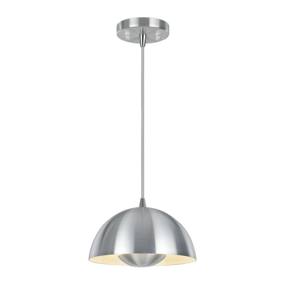 Aspen Creative 61065-1 Adjustable LED One-Light Hanging Mini Pendant Ceiling Light, Contemporary Design in Aluminum Finish, Metal Dome Shade, 10" Wide