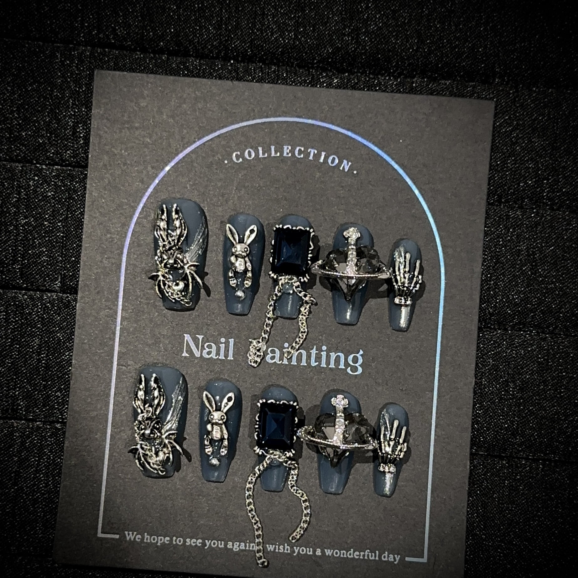 Pure handmade wearable nails, high-end autumn and winter dark nail pieces, European and American heavy industry gothic punk fake nail patches