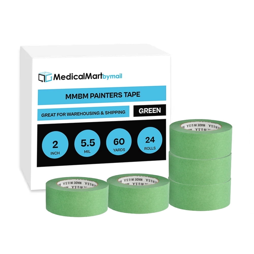 Shield Tape Green Color Professional Grade, Multi-Purpose, High Performance Adhesive Painters Masking Tape, 5.5 Mil, 2 Inch x 60 Yards, 24 Rolls