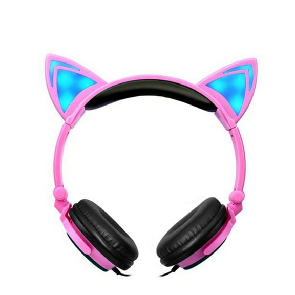 Soundworx Kids 3.5mm Headphone Earphone on Ear Wired LED Cat Ears Stereo Headsets for kids Girl