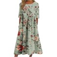 thumbnail image 2 of GaThRRgYP Watercolor Floral Round Neck Dress-Artistic Expression,Womens Fashion Printed Short Sleeve Round-neck Long Dress Army Green XXXL, 2 of 5