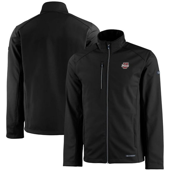 Men's Cutter & Buck Black UMass Minutemen Evoke Eco Softshell Recycled Full-Zip Jacket