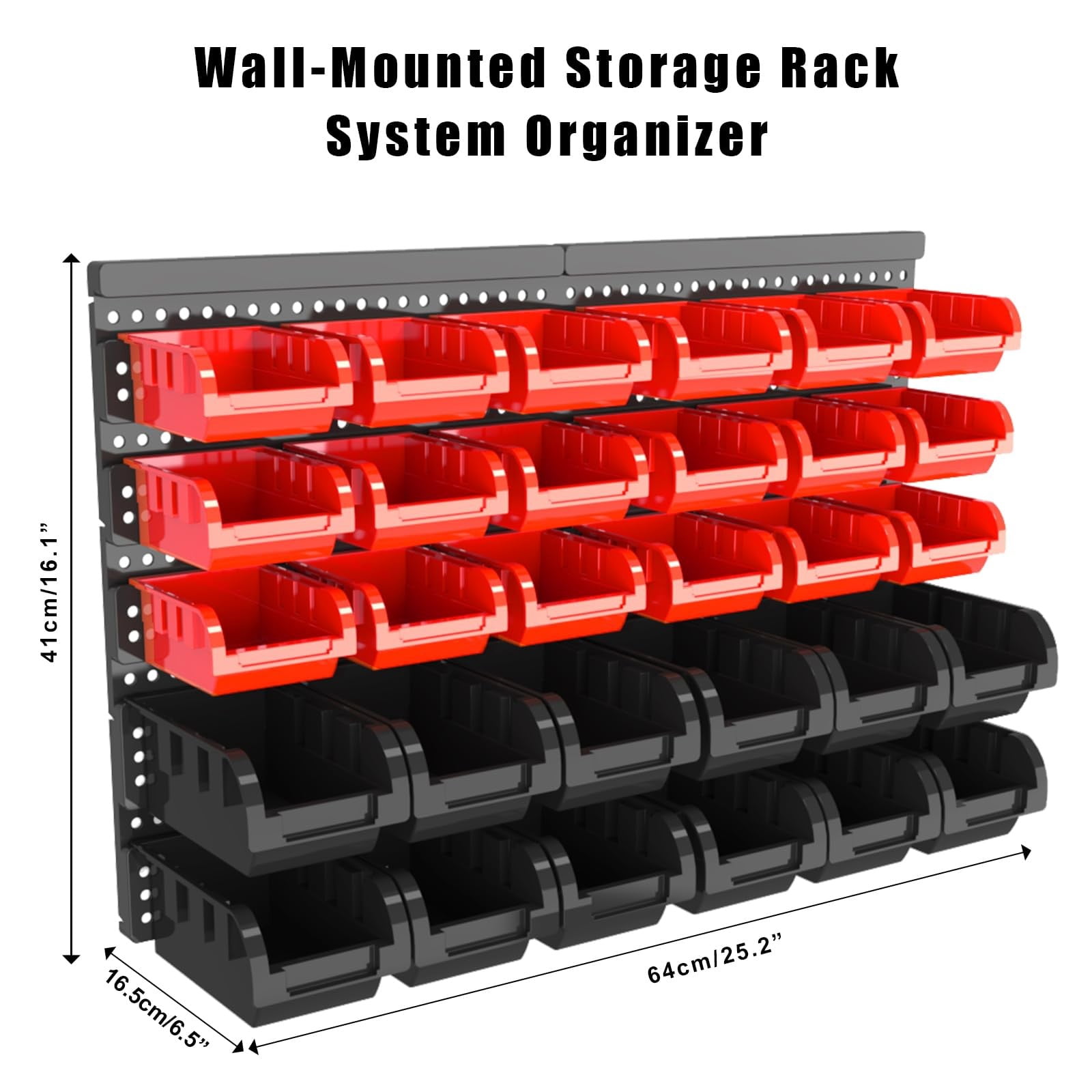 Wall Mounted Storage Bins Organizer Set, 30PCS Plastic Nut & Bolt Organizer with Pegboard, Screw Storage Bins for Garage, Workshop, Craft & Hardware Organization (Red & Black, Small)