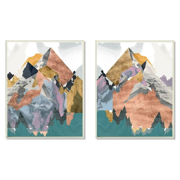 Stupell Industries Foil Collage Mountain Landscape Abstract Designs Wall Plaque by Jennifer Goldberger, 2 Piece, 10" x 15", Wall Plaque