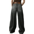 thumbnail image 4 of Womens Wide Straight Leg Mid Rise Baggy Pocket Denim Jeans Without Belt Black L, 4 of 8