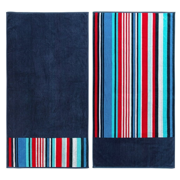 Nautical Stripes Egyptian Cotton Oversized Beach Towel Set, 2-Pieces Default Title