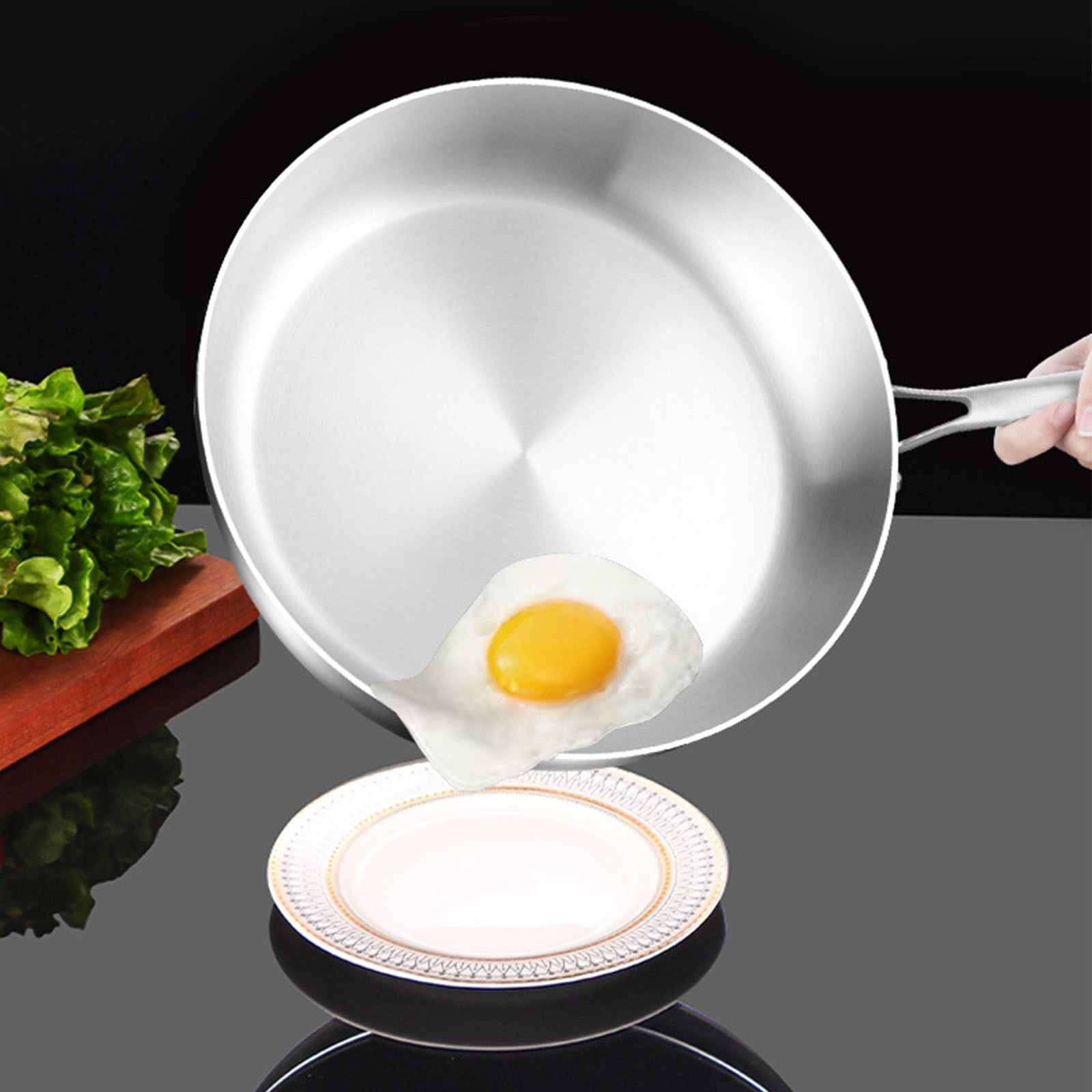 304 Stainless Steel Frying Pan, Three-Layer Flat-Bottomed Cookware for Even Heat Distribution, Non-Stick Uncoated Design, Kitchen Gift Pot