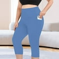thumbnail image 4 of vigerkar Plus Size Leggings with Pockets for Women, High Waisted Capri Yoga Workout Pants Cropped Tights Blue, 3XL, 4 of 9