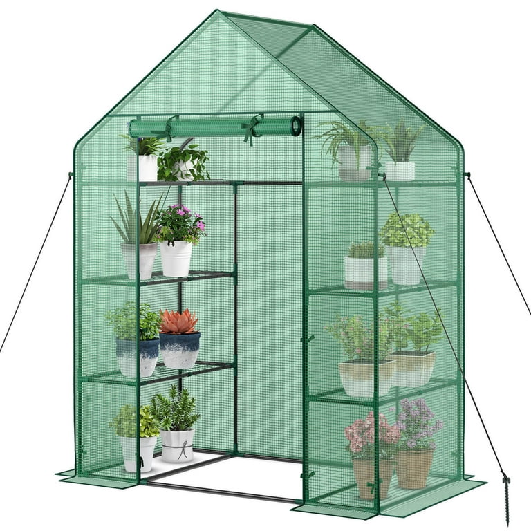 Costway Mini 4 Tier Greenhouse with 8 Shelves - Portable Walk-In