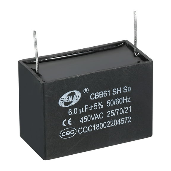 CBB61 Ceiling Fan Capacitor, 6uF 450V AC 50/60HZ with 2Pins 48x20x33mm for Fan