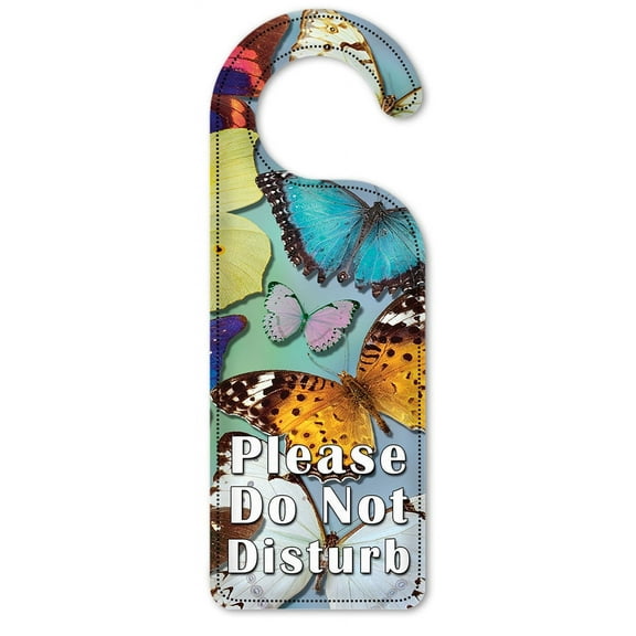 Do Not Disturb Door Knob Hanger Sign - Butterflies on Blue