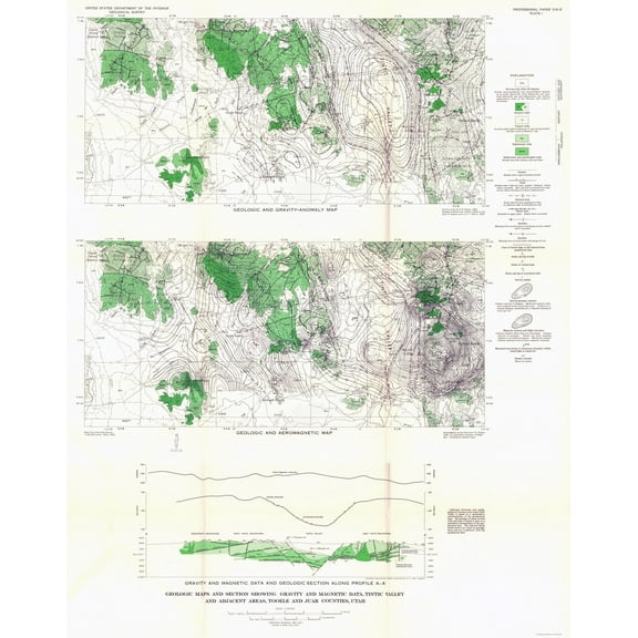 Historic Mine Map - Utah Tintic Valley Aeromagnetic - USGS 1962 - 23 x 29.05 - Vintage Wall Art