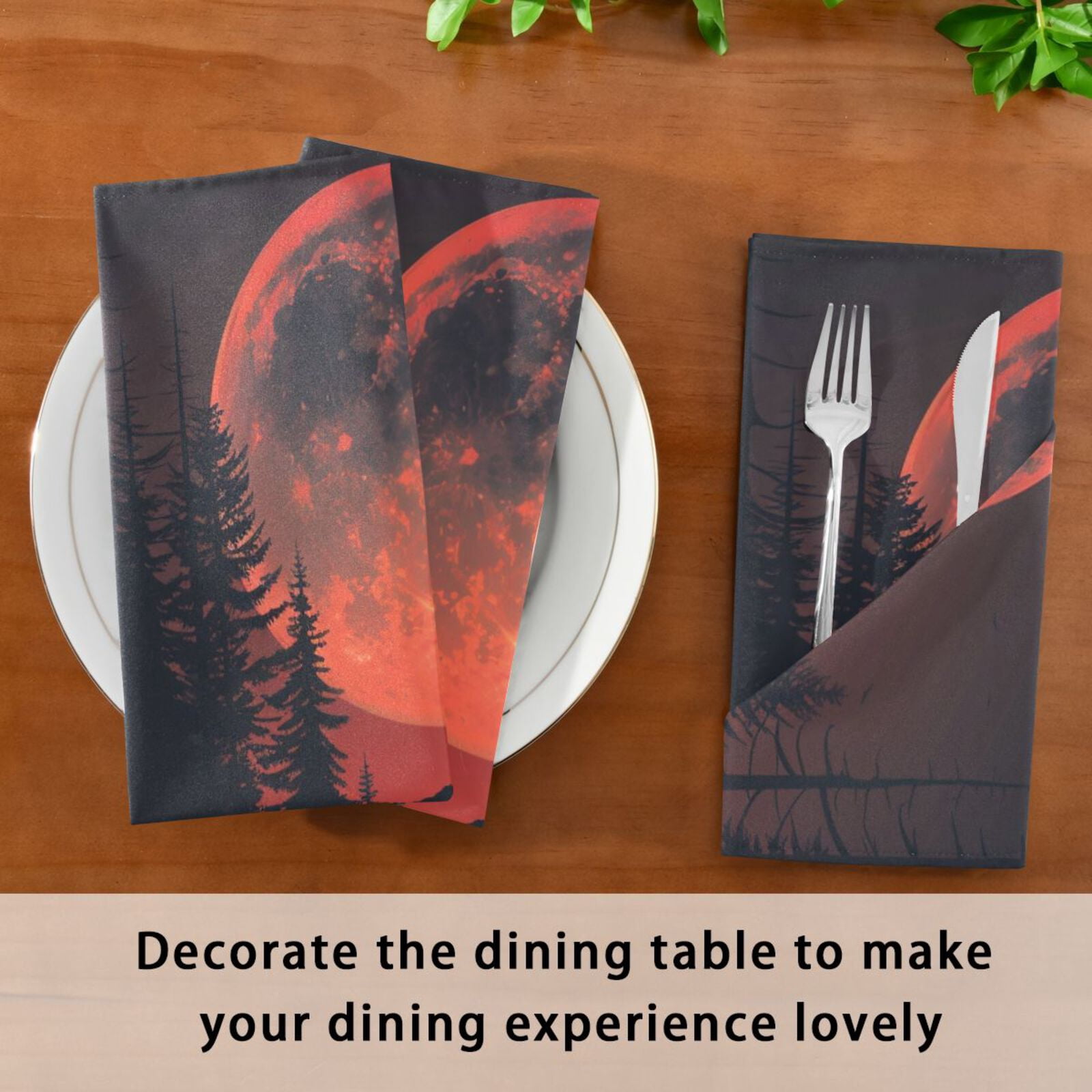 JSTEL Howling Wolf Red Moon Cloth Napkins Set of 6, 20x20 Inch Washable and Reusable Napkin for Decoupage Dinner Party Everyday Use