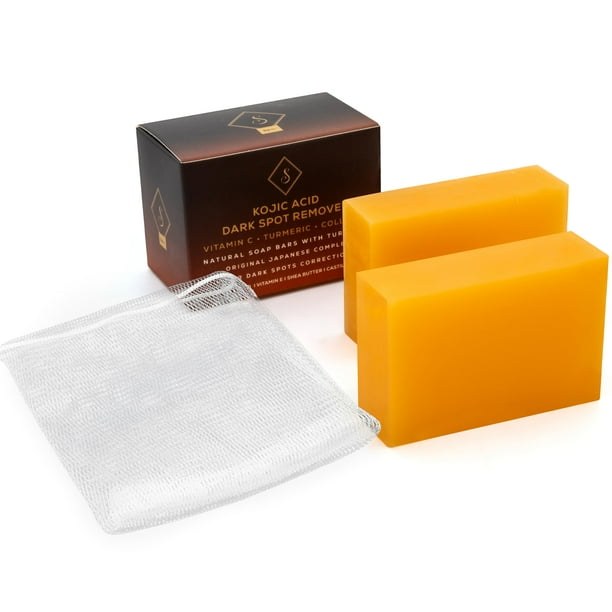 Jabón de ácido kójico de cúrcuma y miel orgánica Ssquare. Barras de jabón quitamanchas con vitamina C, retinol, colágeno, cúrcuma, complejo infundido con ácido hialurónico, vitamina E, manteca de kari