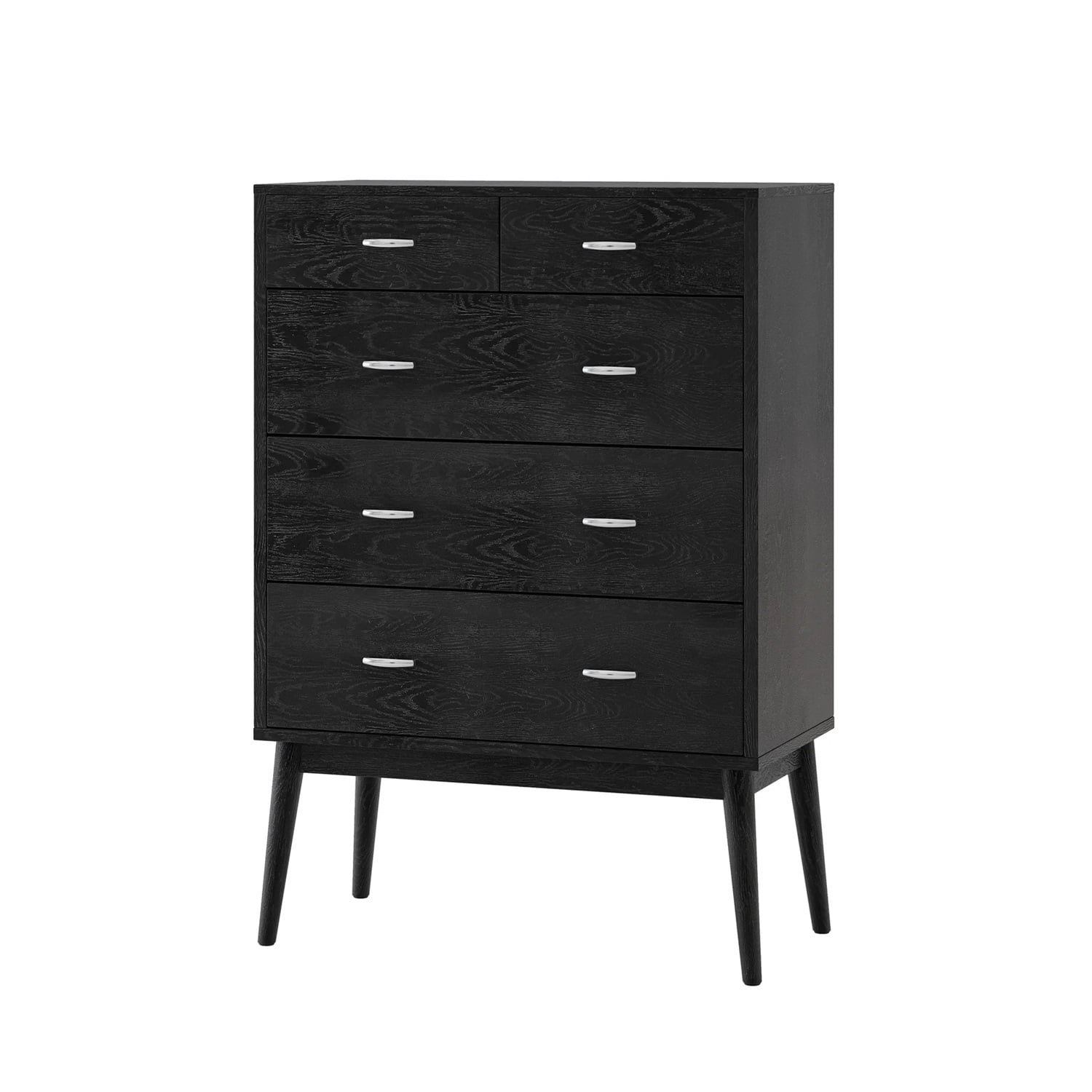 Kadyn 5 Drawer Dresser, Drawer Chest for Bedroom, Mid Century Modern Dresser with Drawer, Black