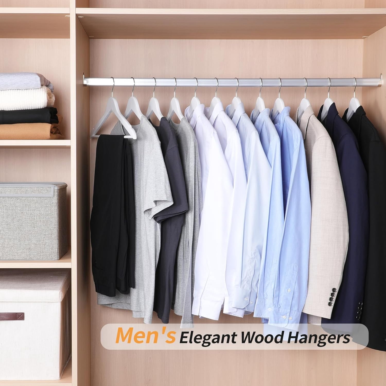 Wood Suit Clothes Hangers for Closet Organizer, Black, 30-Pack