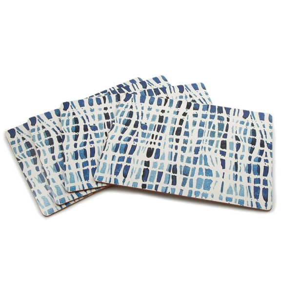 CounterArt "Indigo Wavy Lines" Hardboard Tabletop Placemats 4-Pack