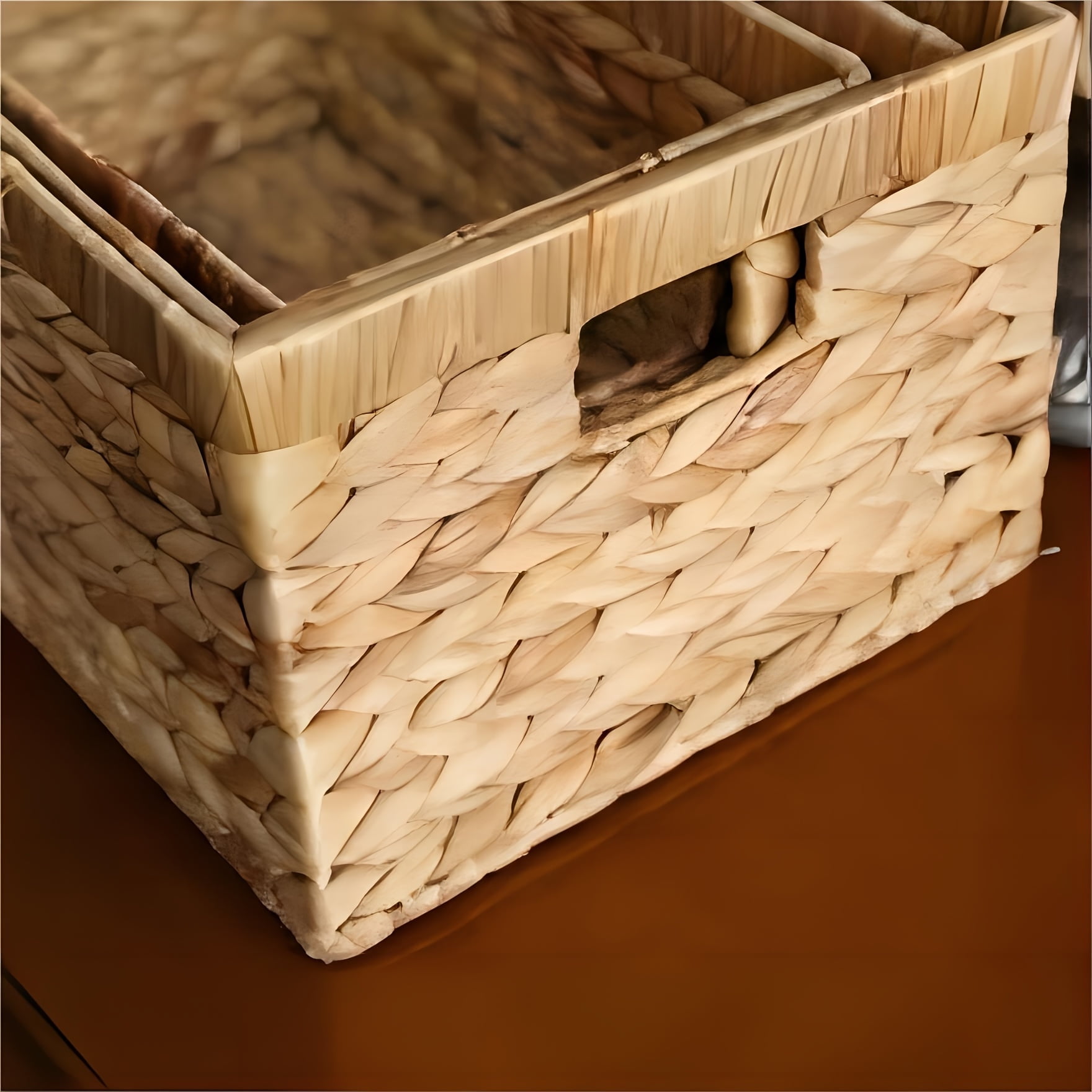 1pc Rectangular Storage Baskets, Water Hyacinth Seagrass Handmade Woven Basket, Shelf Baskets For Organizing, Storage Basket With Built-in Handles, Home Storage & Organization, Home Decor