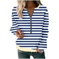 thumbnail image 2 of Htigea Preppy Striped Long Sleeve Top Womens Half Zipper Pullover Comfy Everyday Sweatshirts Blue L, 2 of 3