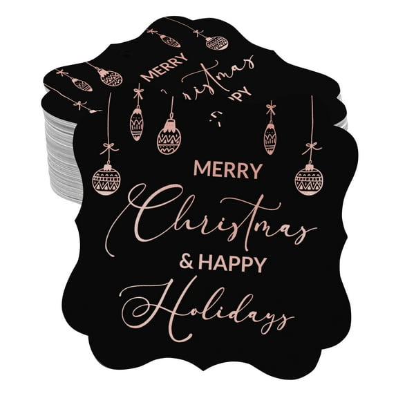 Inkdotpot Pack Of 50 Real Rose Gold Foil Bracket Shape Paper Tags Merry Christmas & Happy Text Favor Hang Tags