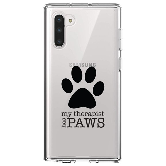 DistinctInk Clear Shockproof Hybrid Case for Samsung Galaxy Note 10 (6.3" Screen) - TPU Bumper Acrylic Back Tempered Glass Screen Protector - My Therapist Has Paws