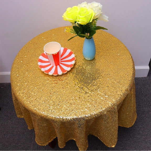 COMPUKAS Golden Sequin Table Cover Lightweight Rollable Tablecloth for Wedding
