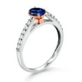 thumbnail image 3 of Gem Stone King 925 Silver and 10K Rose Gold Blue Created Sapphire and White Lab Grown Diamond Engagement Ring for Women (0.78 Cttw, Oval 6X4MM, Gemstone September Birthstone, Size 6), 3 of 4