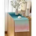 thumbnail image 5 of Table Runner 72 Inches Long for Kitchen Dining, Pink Turquoise Ombre Dresser Scarf Farmhouse, Dining Table Decorations for Wedding/Parties, Teal Modern Geometric Striped Abstract Art 14 x 72 In, 5 of 9