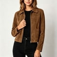 thumbnail image 5 of Guieoi Faux Suede Jacket for Women Long Sleeve Collared Zippered Retro Casual Short Fall Tops with Lined Khaki S, 5 of 8