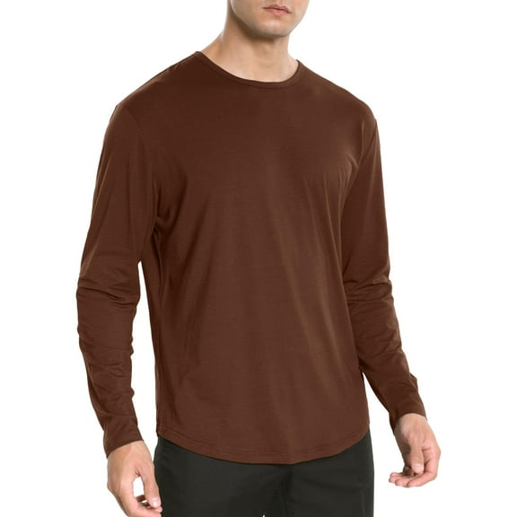 Mens Shirts,Long Sleeve T Shirt Ultra Soft Curve Hem Lightweight Casual Basic Tee Shirt For Daily Comfort And Layering,Long Sleeve Shirts for Men,Brown,2XL