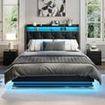 thumbnail image 4 of VEANERWOOD Full Size Lift Up Bed Frame with Storage Headboard, Upholstered Platform Bed with Charging Station, LED Lights, No Box Spring Needed, 4 of 9
