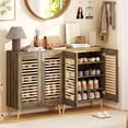 thumbnail image 4 of Costway Shoe Cabinet with 2 Louvered Doors&3 Removable Shelves,5-Tier Narrow Cabinet Walnut, 4 of 10