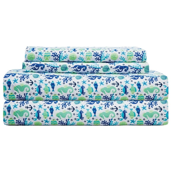 Elite Home Microfiber Coastal Bed Sheet Set, Queen, Clearwater Aqua