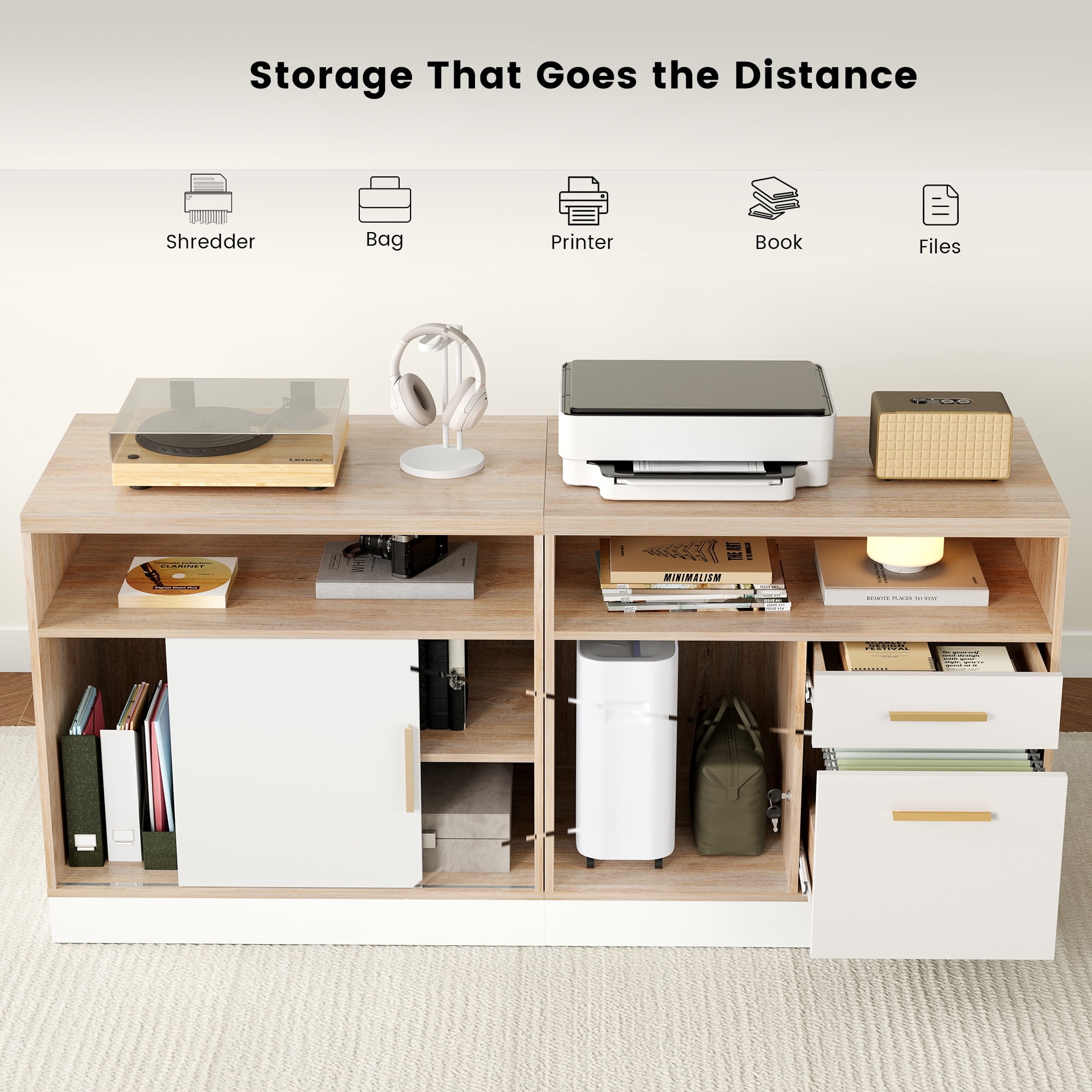 ModernMate 67" L Shaped Standing Desk with File Cabinets, AC/USB, Electric Adjustable Height Executive Desk, Office Computer Desk for Home and Office