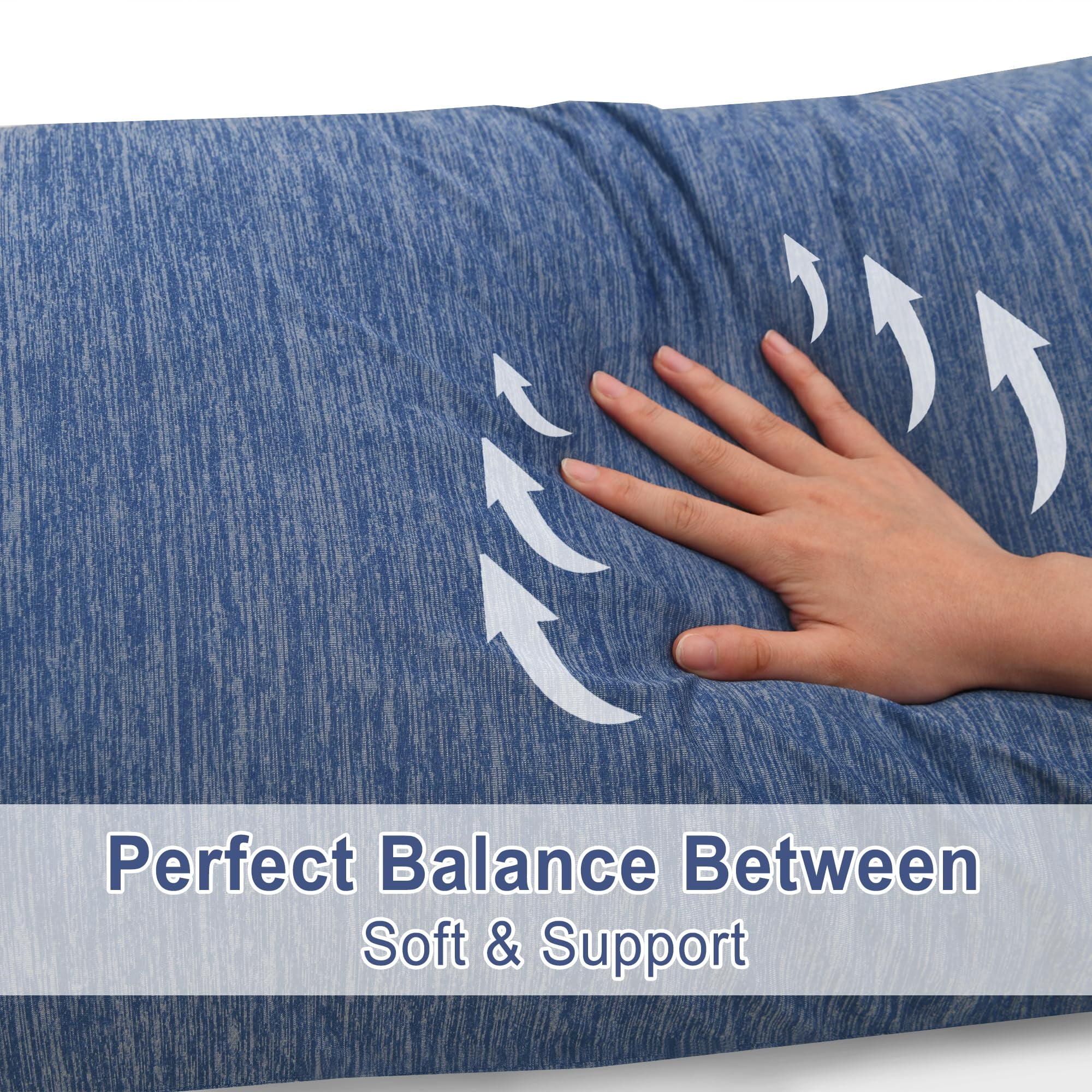 JIUZHEN Cooling Body Pillow for Adults, Memory Foam Long Pillow for Bed, Sleeping, Full Body Pillow for Side Sleepers & Pregnancy, Back Pain Relief, 20x60 Inch, Blue