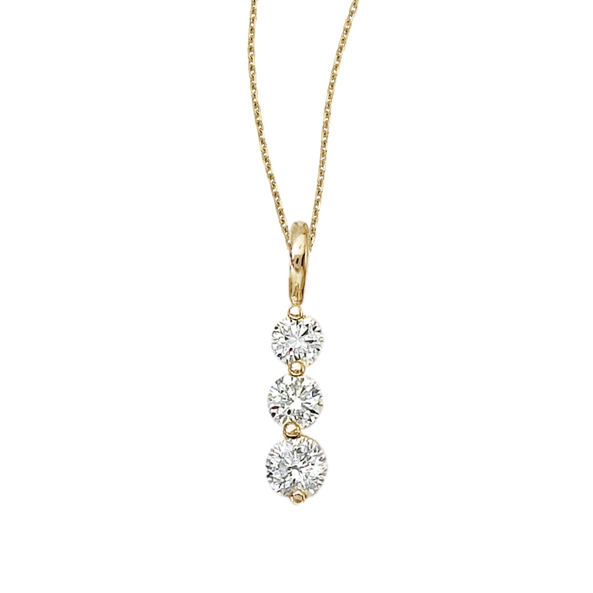 14k Yellow Gold 3 Stone Diamond Drop Pendant with bail and 18