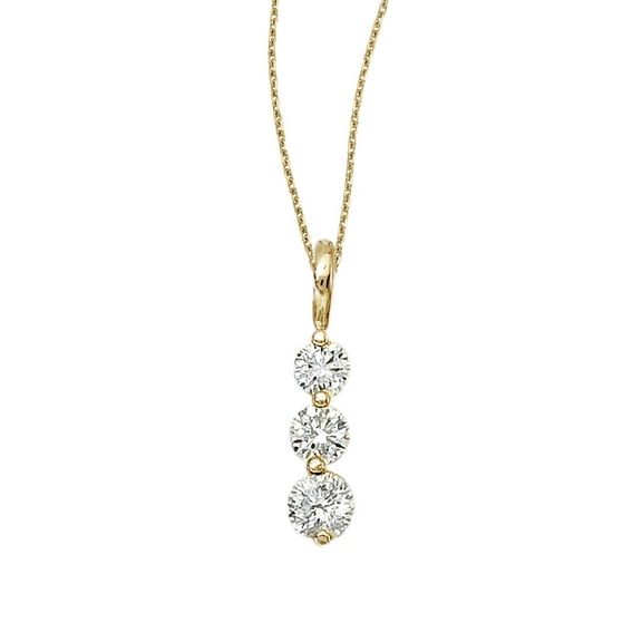 14k Yellow Gold 3 Stone Diamond Drop Pendant with bail and 18" Chain