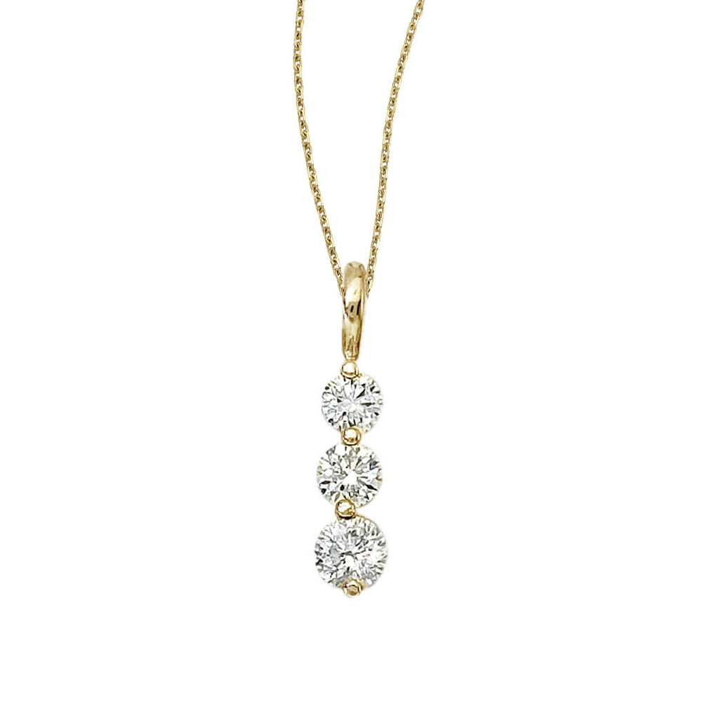 DirectJewelry 14k Yellow Gold 3 Stone Diamond Drop Pendant with bail
