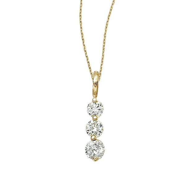 Direct-Jewelry - 14k Yellow Gold 3 Stone Diamond Drop Pendant with bail ...