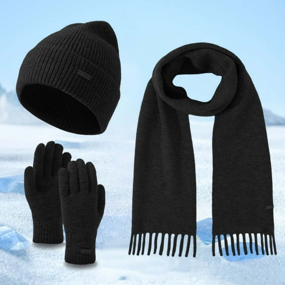 Winter Beanie Hat Scarf Gloves Set for Women 3 in 1 Set (Black One Size)