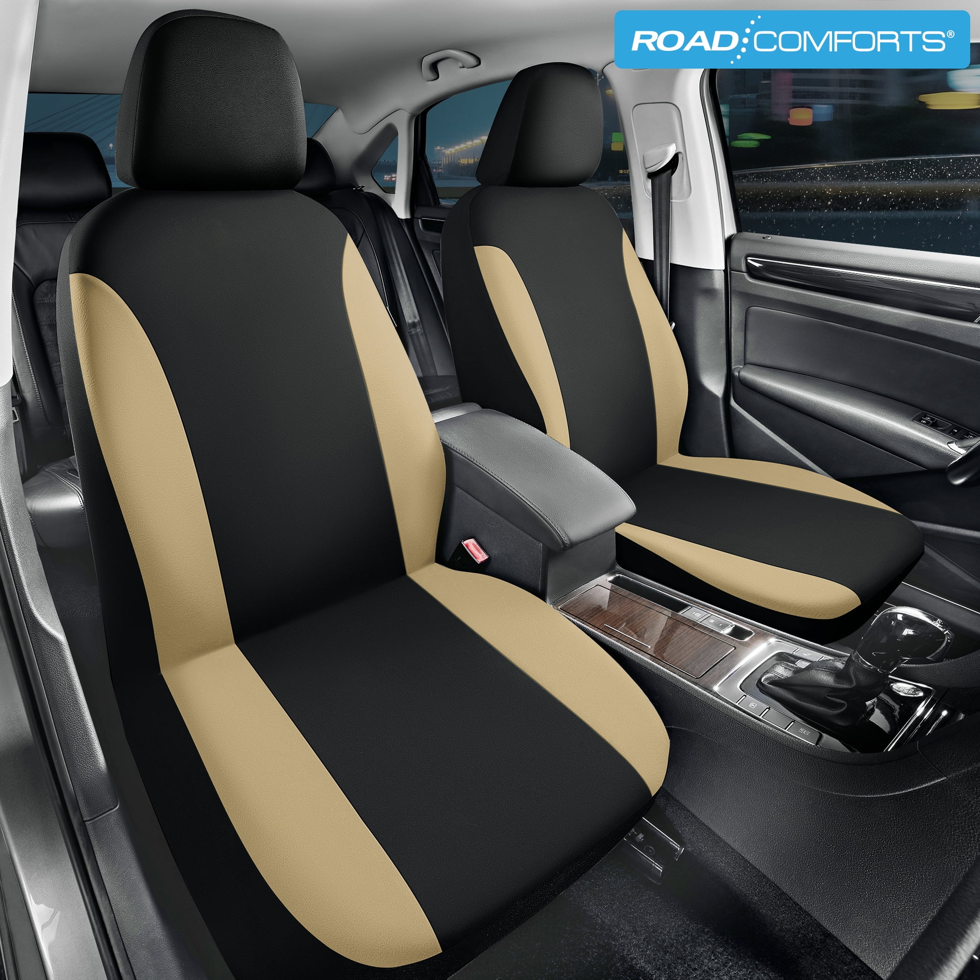 Road Comforts PolyPro Car Seat Covers– Front Seat Covers, Easy to Install, Universal Fit for Trucks Van SUV - Beige