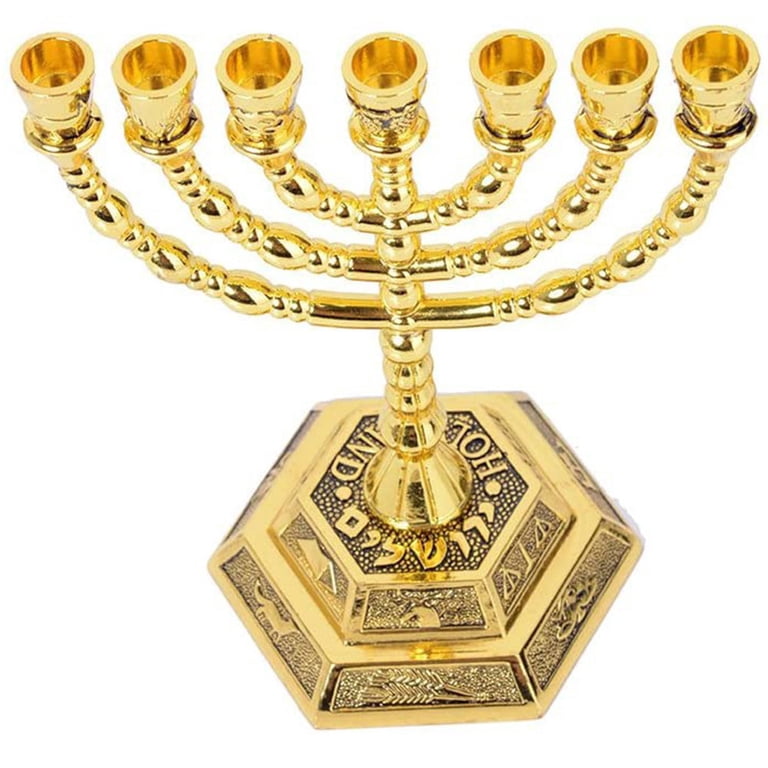 Gold 8-Inch 7-Branch Menorah with 12 Tribes Symbols photo 4
