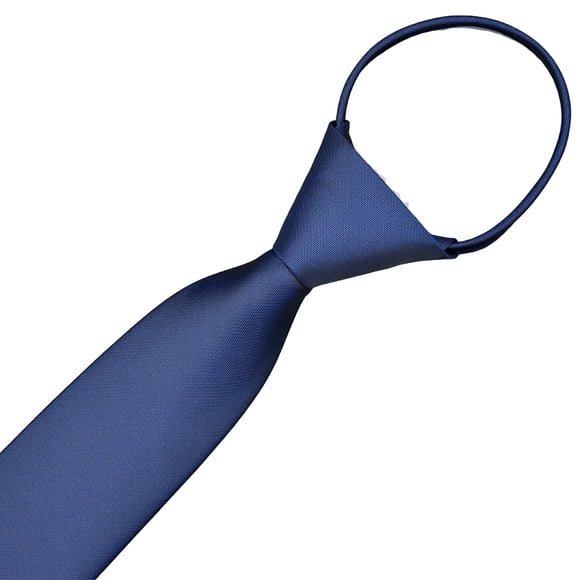 Zipper Men Ties Business Fashion Style Slim Men Neck Tie Simplicity Design Solid Color For Party Lazy Formal Ties (Navy Blue)