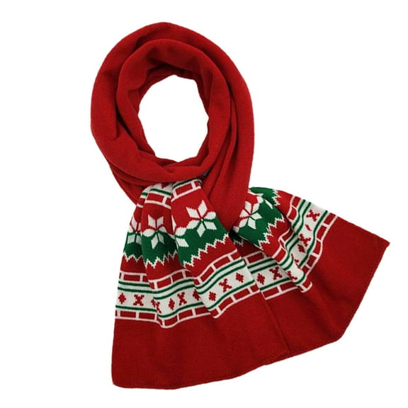 SOPOTUTU Christmas Scarf Red Knitted Winter Warm Scarf with Stylish Holiday Pattern for Women and Men Decoration