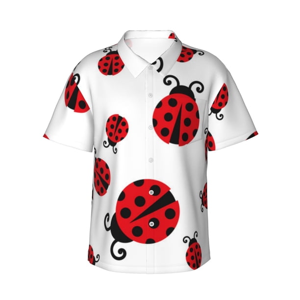 Fotbe Fly Flying Ladybug Camisa Hawaiana para Hombre Unisex – Camisa Casual de Verano con Botones de Manga Corta de Algodón y Lino,3X-Large