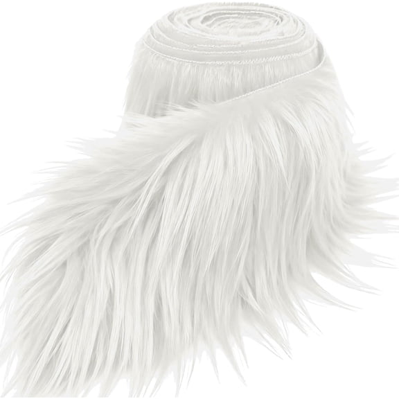 White Faux Fur Fabric Strips 2x60 Inches, Soft Plush Material for DIY Crafts Halloween Christmas Costume Decor