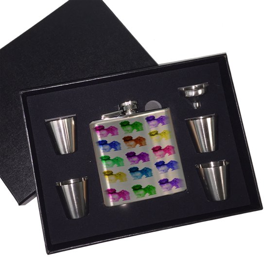 KuzmarK 6 oz. Stainless Steel Flask Set in Black Presentation Box -  Lhasa Apso Dog