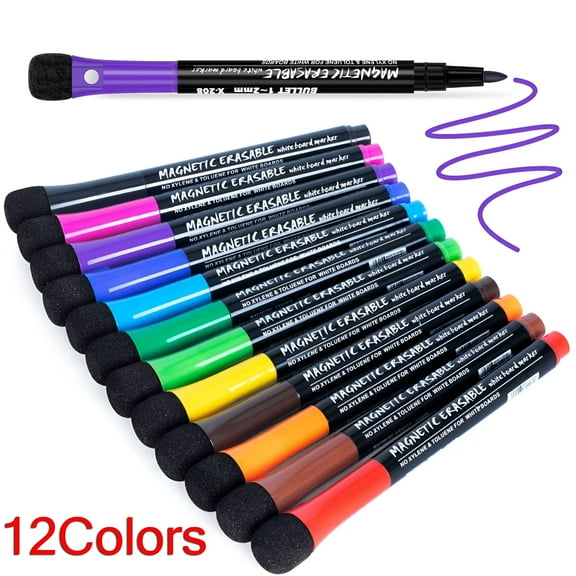 CCOCC 12 Colors Dry Erase Markers Magnetic Dry Erase Markers Fine Tip Whiteboard Markers with Eraser